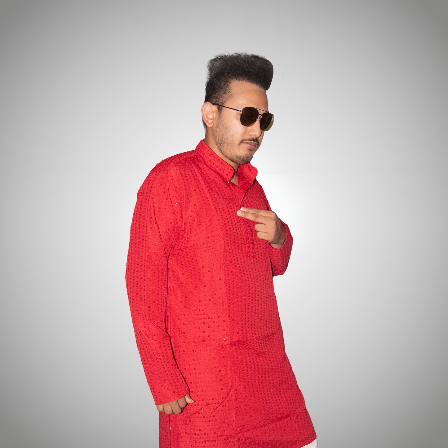 Men’s Red Chikankari Cotton Kurta Pajama Set – Traditional Ethnic Wear