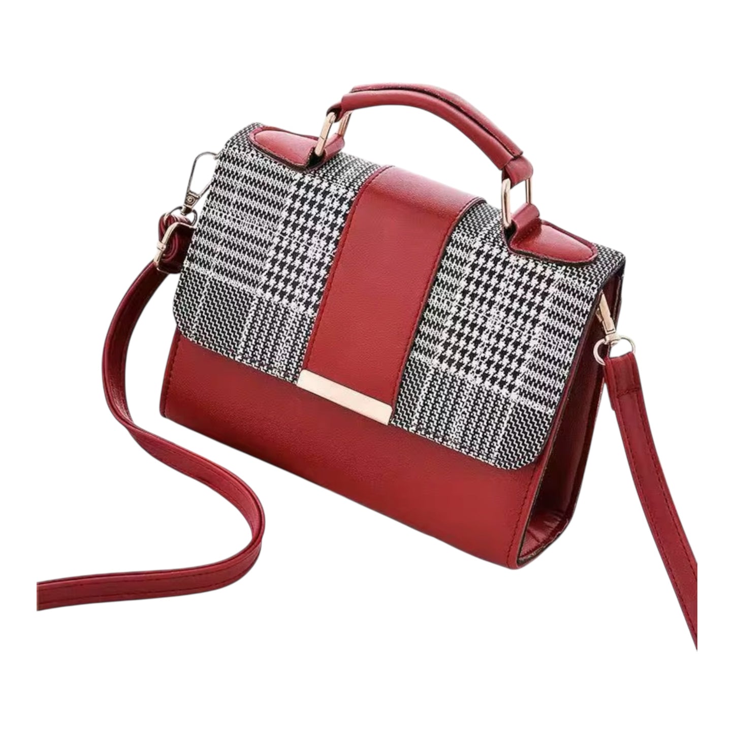 Women's Stylish Houndstooth Crossbody & Shoulder Bag – Elegant Leather Strap Handbag