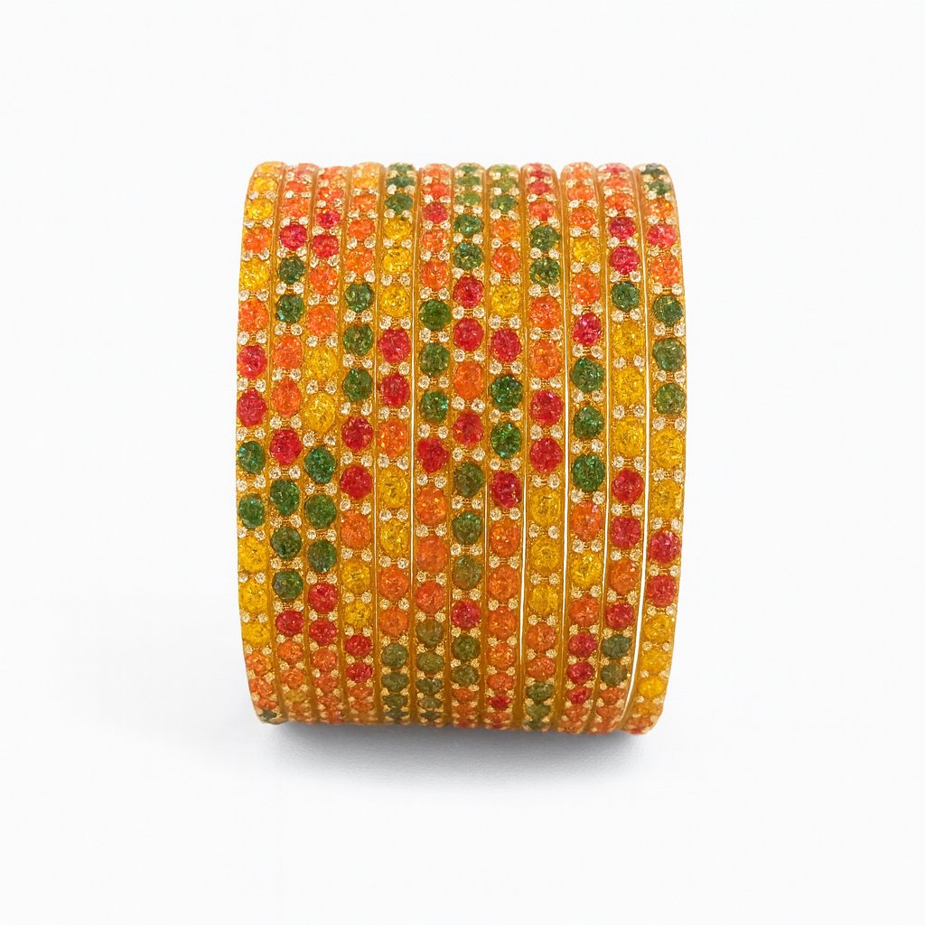 Multicolor Crystal Bangles with Sparkling Accents – Set of 12