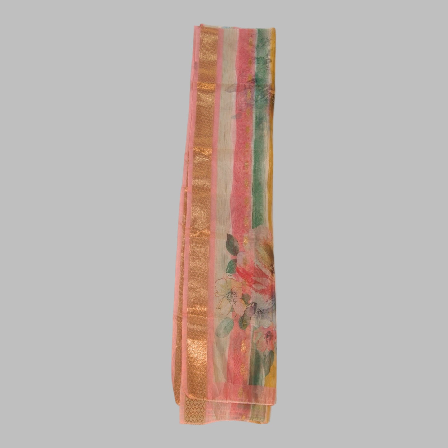 Floral scarf with colorful patterns on a white background