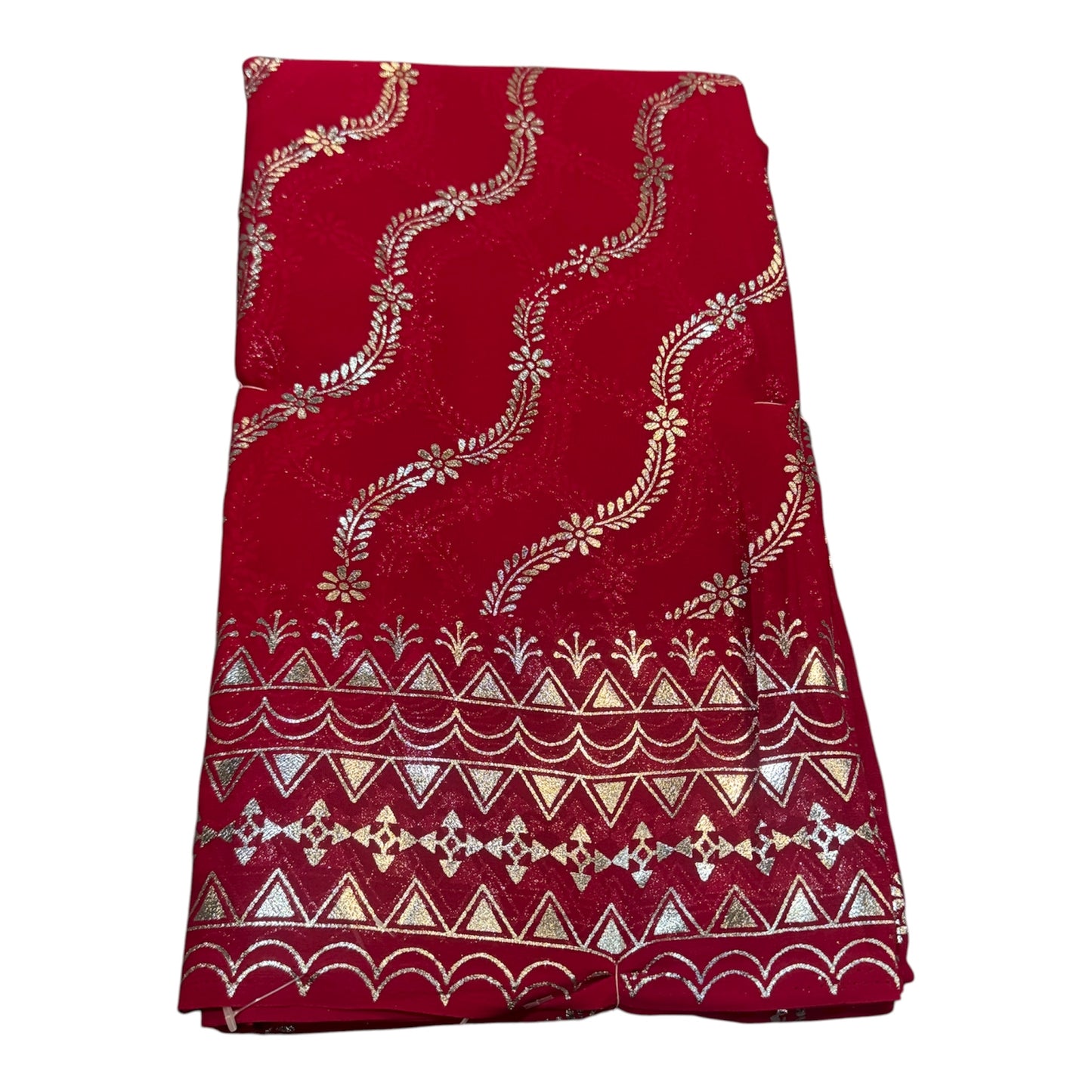 Women's Traditional Red Saree with Silver Foil Work