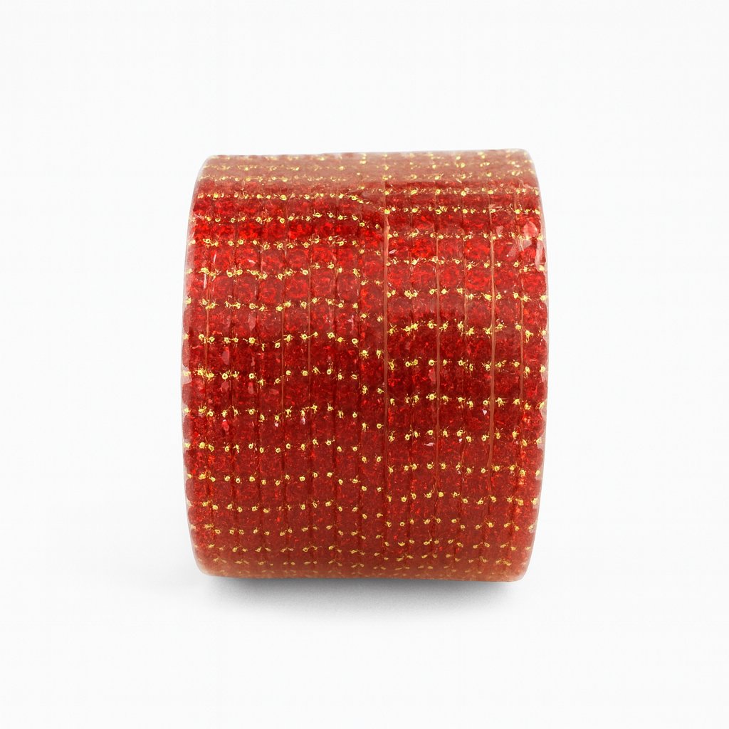 Red bangles with gold glitter on a white background