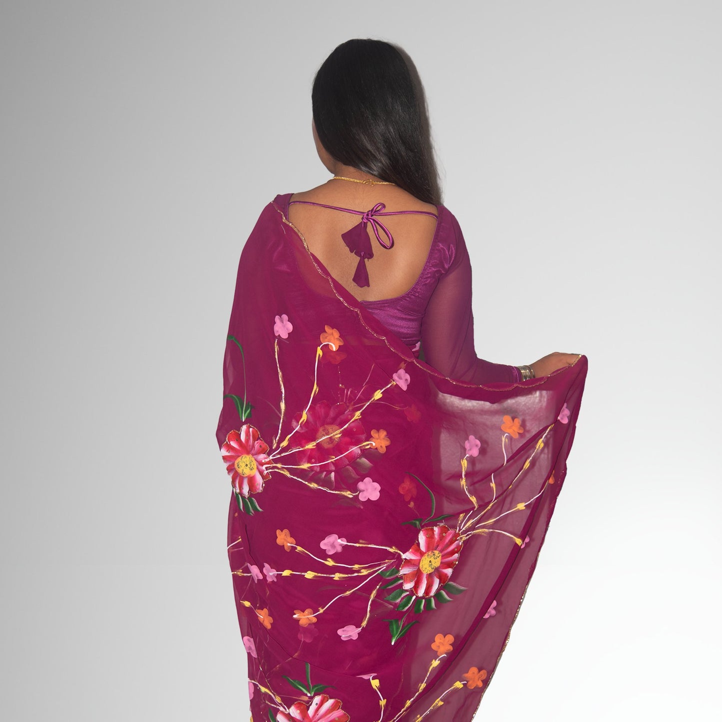 Women Floral Brush Print with Handwork Saree