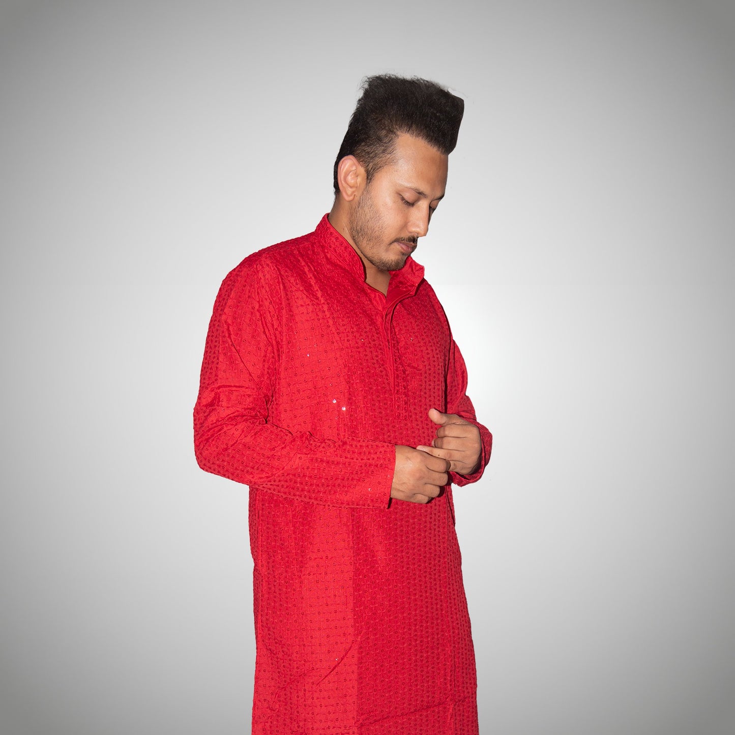 Men’s Red Chikankari Cotton Kurta Pajama Set – Traditional Ethnic Wear
