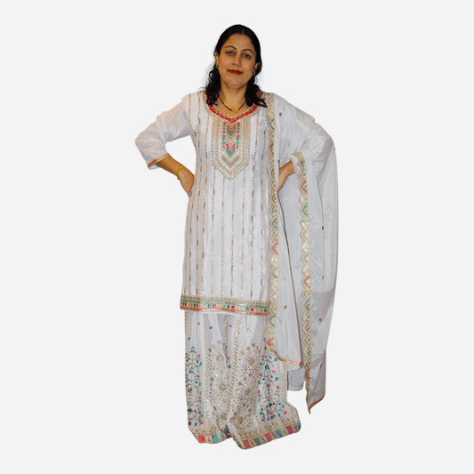 Women’s Chinnon Silk Kurta Set with Intricate Embroidery Design
