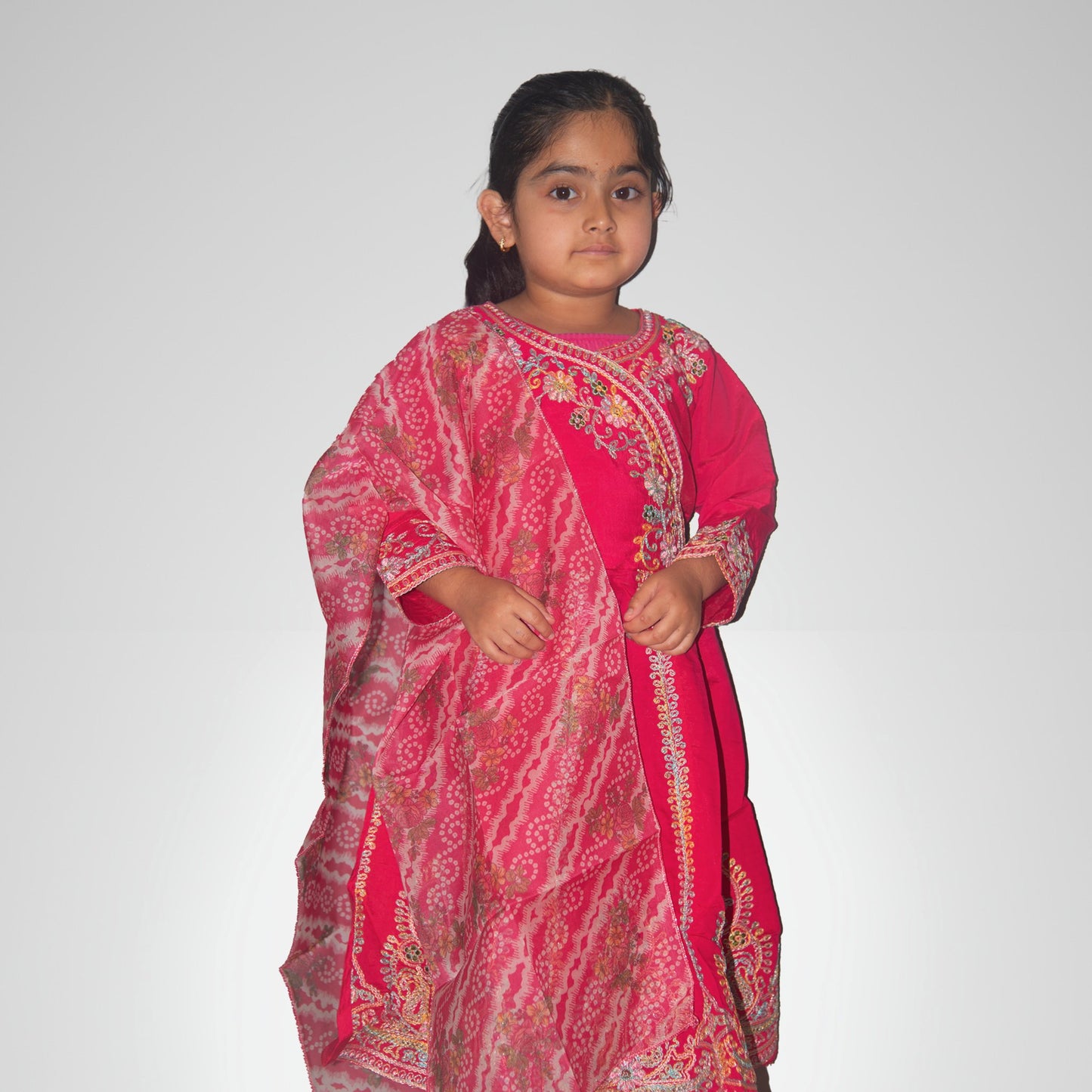 Girls’ Magenta Embroidered Kurta Set with Dupatta – Traditional Ethnic Wear