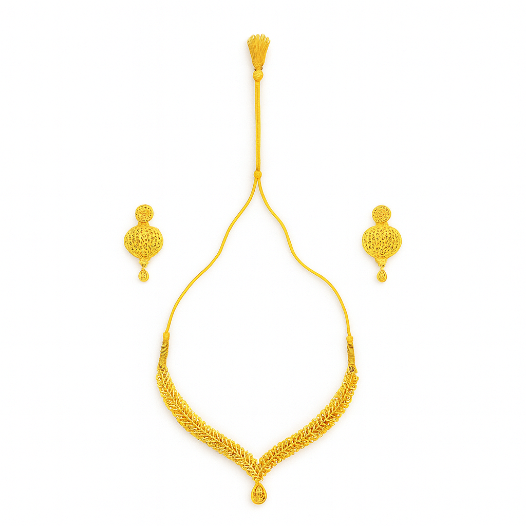 Gold-Tone Leaf Design Necklace Set with Earrings