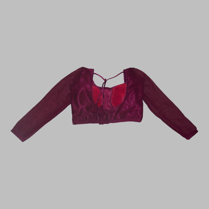 Maroon velvet crop top on a white background