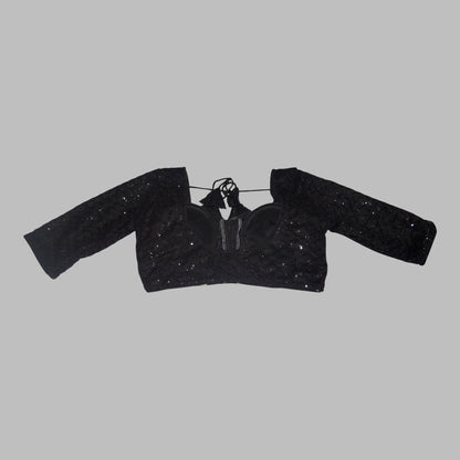 Black textured crop top on a white background