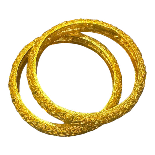 Traditional Gold-Tone Floral Textured Bangles – Set of 2
