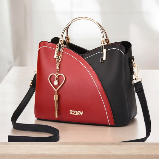 Women's Luxury PU Leather Crossbody & Shoulder Handbag – Elegant Multi-Tone Design, Gold-Tone Hardware, Zipper Closure