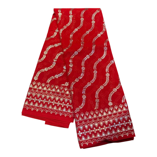 Women's Traditional Red Saree with Silver Foil Work