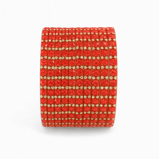 Red Bangles with Silver Crystal Accents – Set of 12
