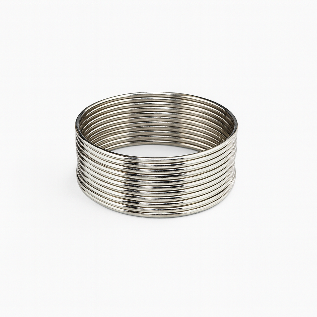 Stainless Steel Glossy Thin Round Bangle Set for Women, Set of 12