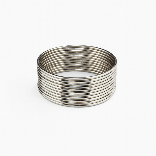 Stainless Steel Glossy Thin Round Bangle Set for Women, Set of 12