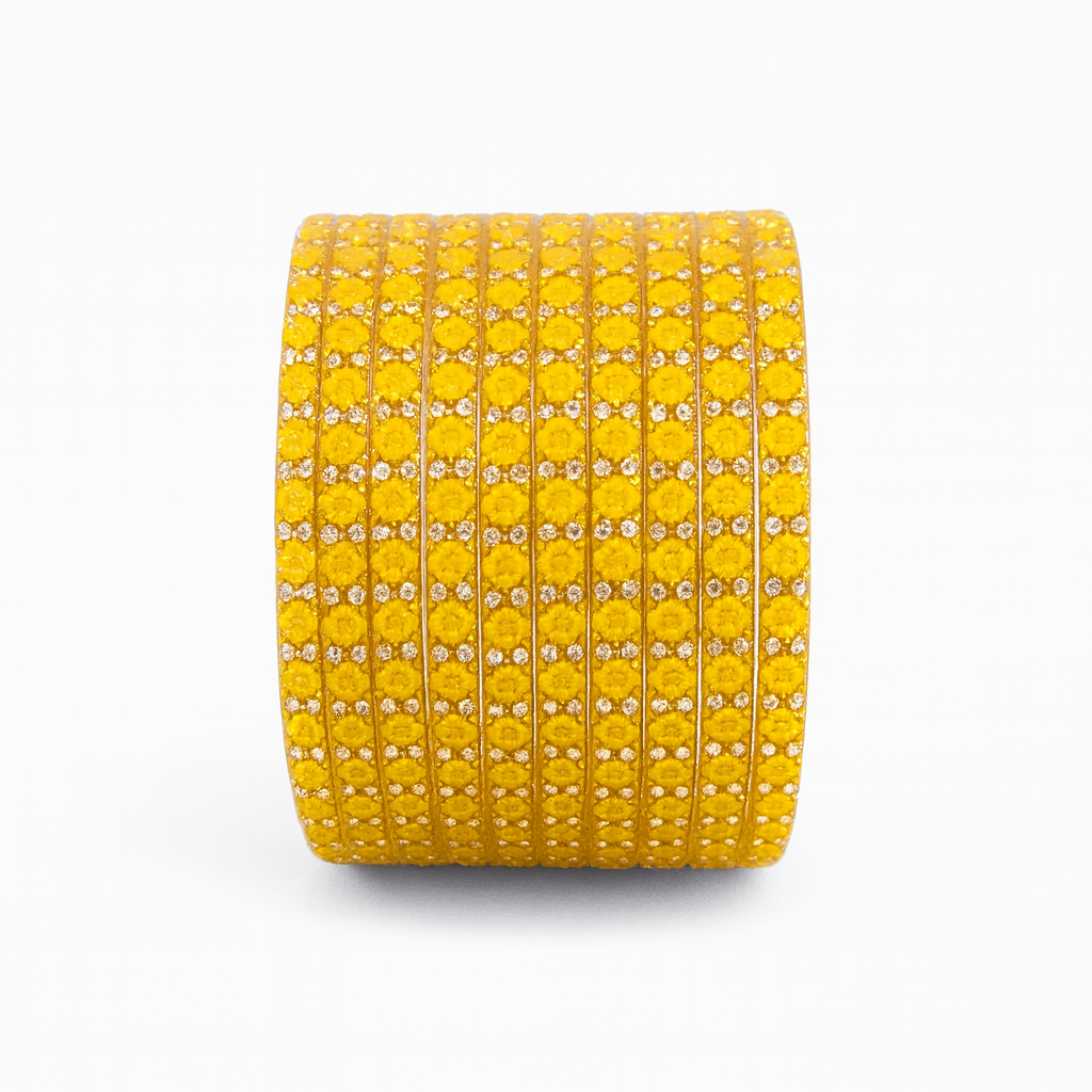 Golden Yellow Bangles with Sparkling Crystal Accents – Set of 12