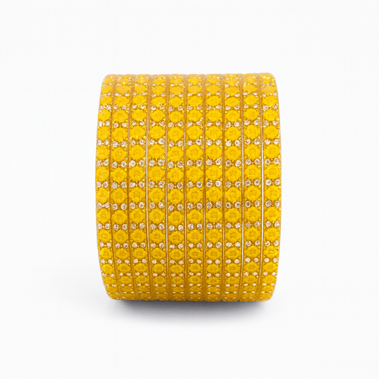 Golden Yellow Bangles with Sparkling Crystal Accents – Set of 12